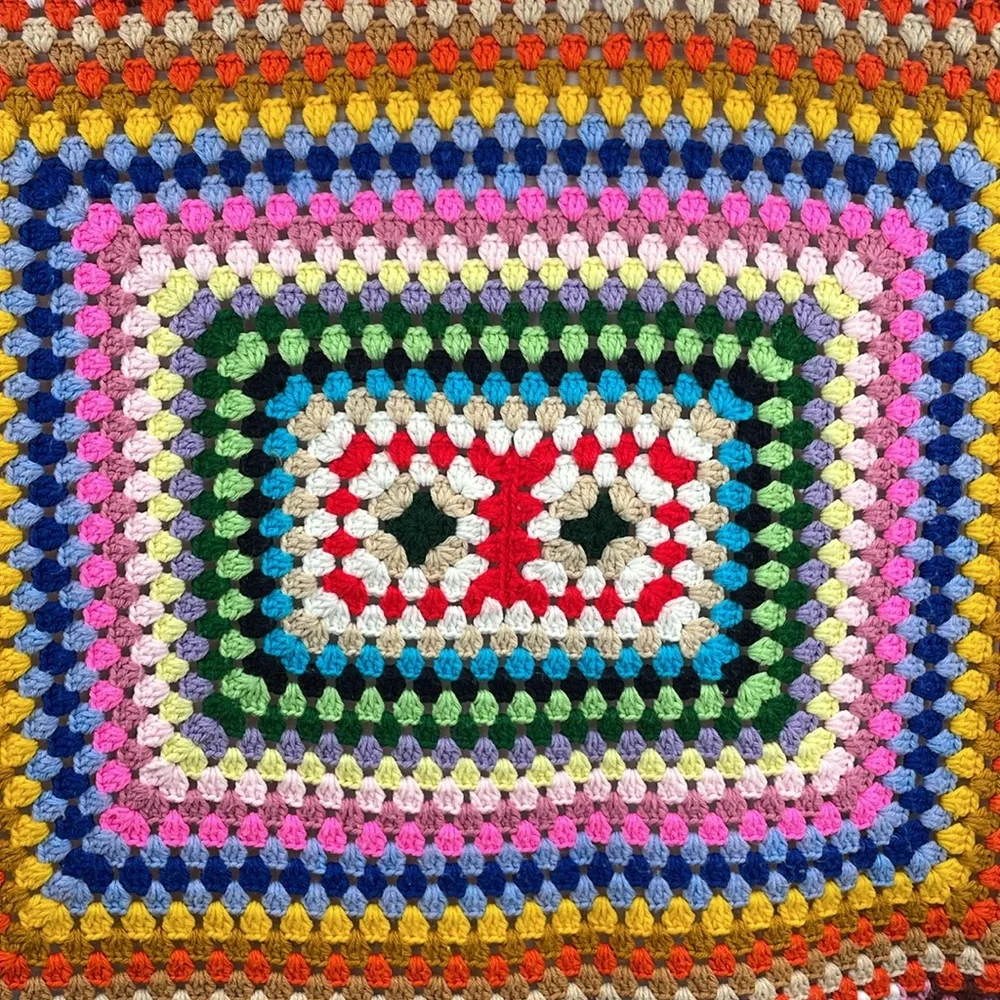 Vintage granny square crochet colorful lap blanket